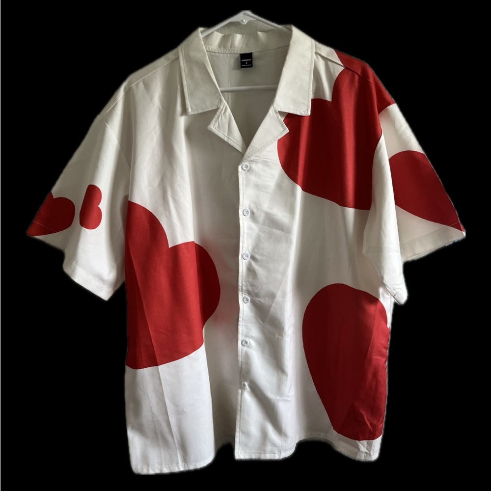 SHEIN White and Red Heart Print Men's Shirt